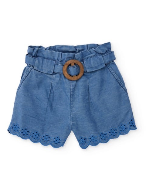 Tuc Tuc Kız Çocuk Beli Lastikli Ahşap Tokalı Denim Şort 2-8 Yaş MAVİ