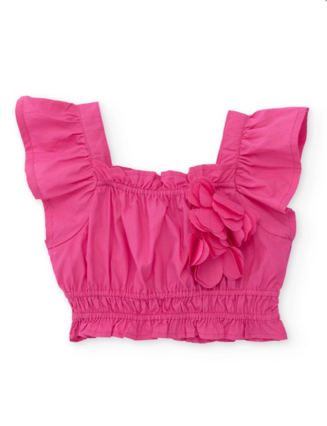 Tuc Tuc Kız Çocuk Fırfırlı Çiçek Detaylı Crop Bluz 2-8 Yaş PEMBE