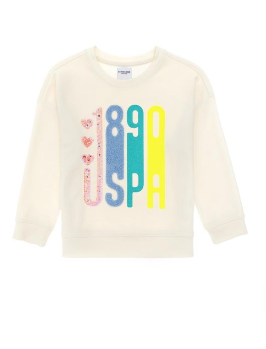 U.s Polo Assn Kız Çocuk Bisiklet Yaka Yazı  Baskı Detaylı Sweatshirt 3-14 Yaş EKRU