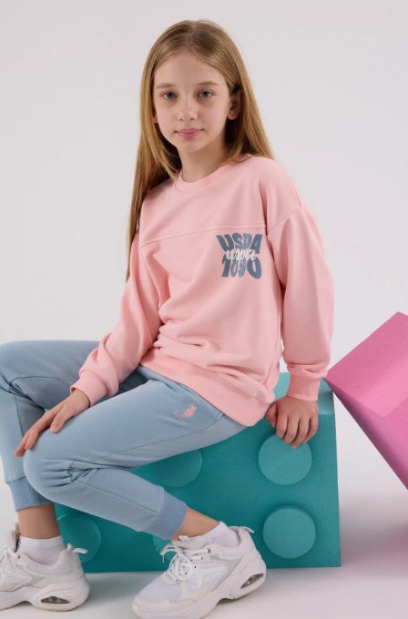 U.s Polo Assn Kız Çocuk Uzun kollu  Uspa Baskılı 2 'Li Takım 4-8 Yaş AÇIK PEMBE