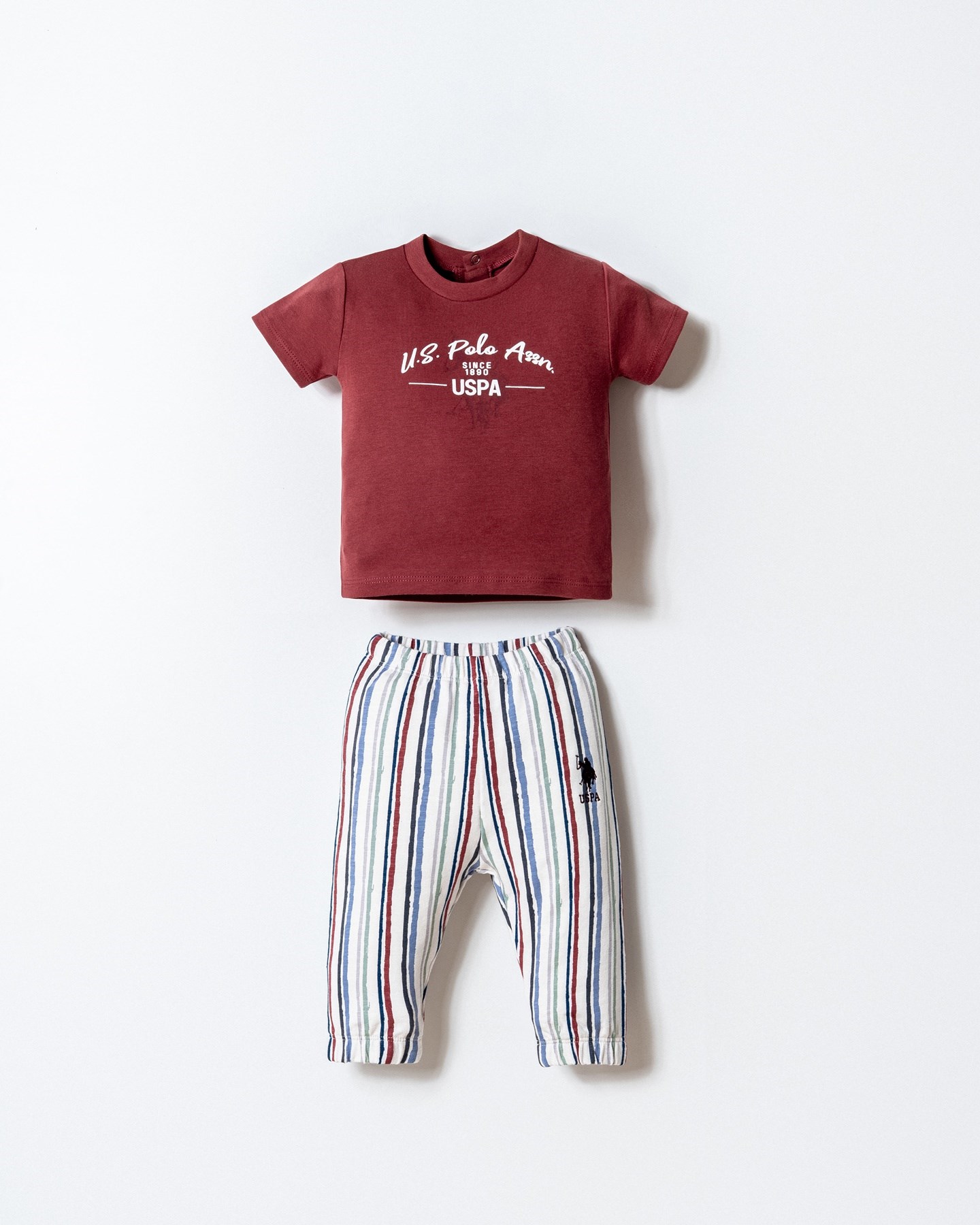U.S Polo Assn Erkek Bebek Kısa Kollu Yazı Baskılı Takım 1-3 Yaş BORDO