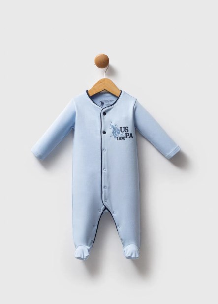 U.s Polo Assn Erkek Bebek Ön Çıtçıtlı Nefes Alabilen Kumaş Tulum 0-9 Ay MAVİ