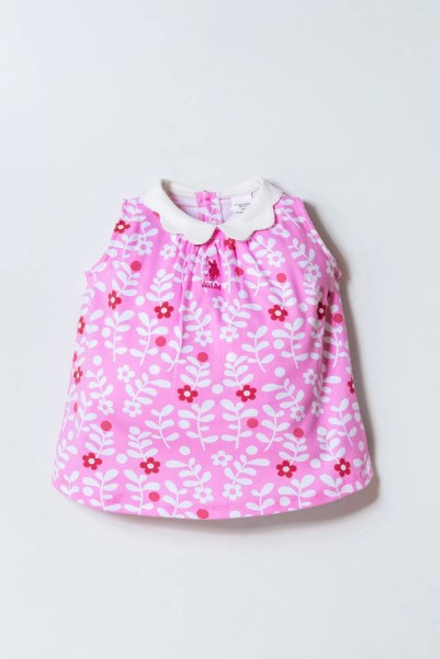 U.S. Polo Assn Kız Bebek Çiçek Desenli Bebe Yaka Elbise 6 Ay-3 Yaş PEMBE