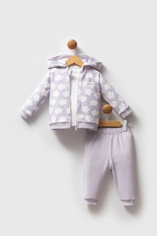U.s Polo Assn.Kız Bebek Bulut Desenli 3'Lü Takım 6-36 Ay LİLA