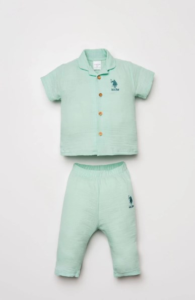 U.S Polo Assn. Kız Bebek Müslin Gömlek Pijama Takımı 6 Ay-3 Yaş NİL YEŞİLİ