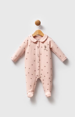 U.s Polo Assn.Kız Bebek Uzun Kollu Patikli Tulum Modeli 0-6 Ay PUDRA