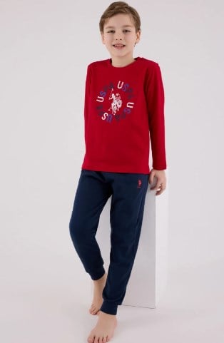 U.s Polo Assn.Erkek Çocuk Uzun Kollu Baskılı Pijama Takımıı 8-15 Yaş KIRMIZI