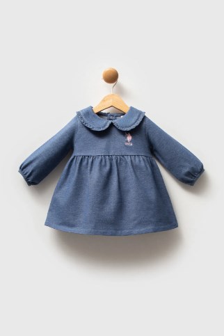 U.s Polo Assn.Kız Bebek Nakış Logo Detaylı Elbise 6-36 Ay MAVİ