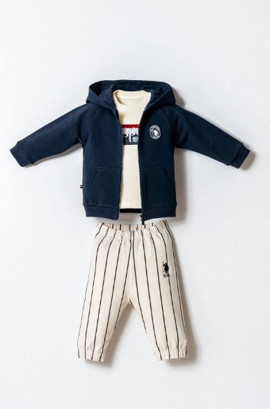 U.S. Polo Assn. Erkek Bebek Eşofmanı Çizgi Detaylı  Lacivert 3'Lü Takım 6 Ay-3 Yaş LACİVERT