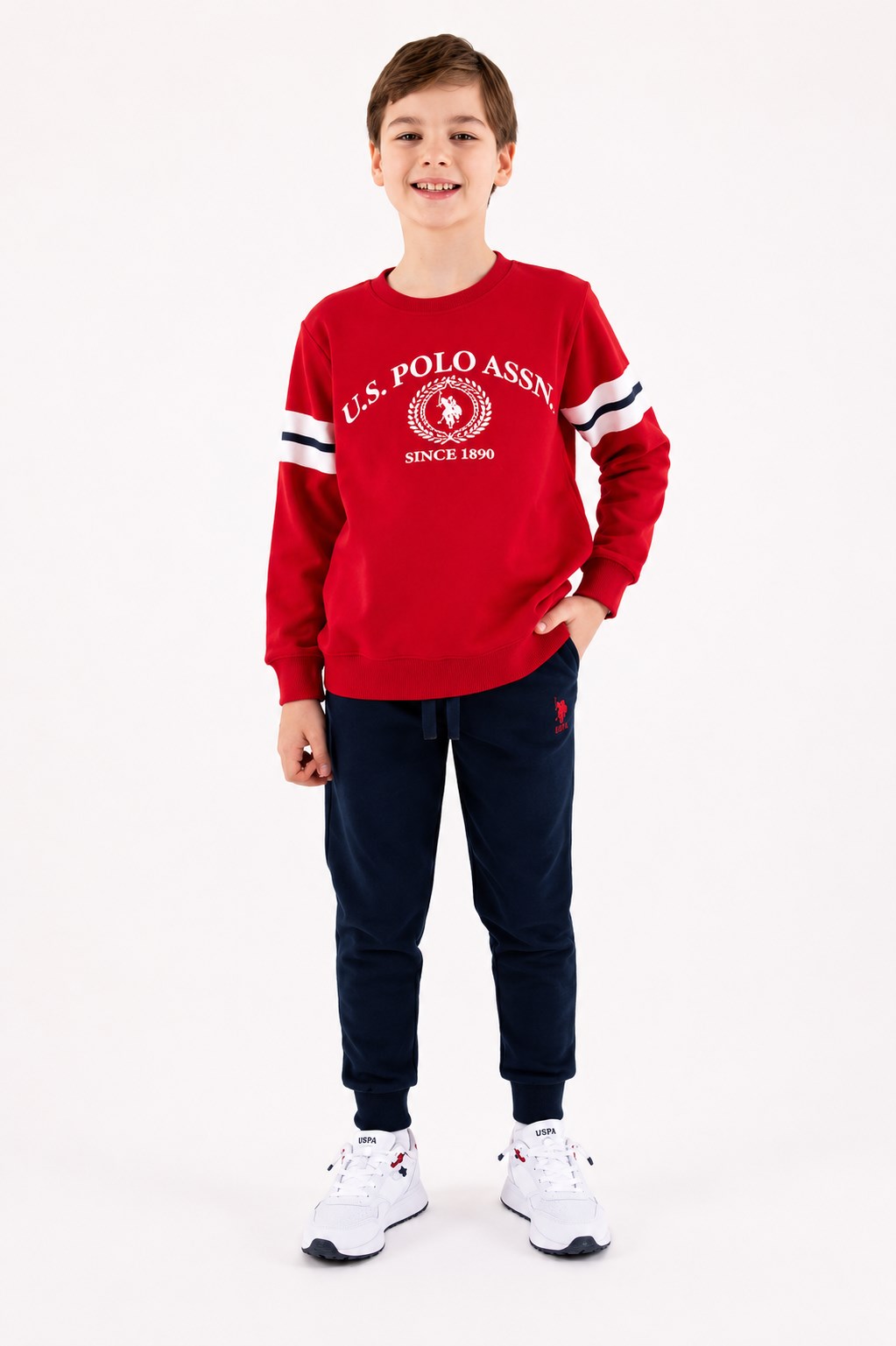 U.S. Polo Assn. Lisanslı Erkek Çocuk Sweatshirt ve Eşofman Takımı 4-8 Yaş KIRMIZI