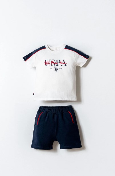 U.S. Polo Assn. Erkek Bebek Lisanslı %100 Pamuklu Şort ve Tişört 2'li Takım 0-3 Yaş BEYAZ