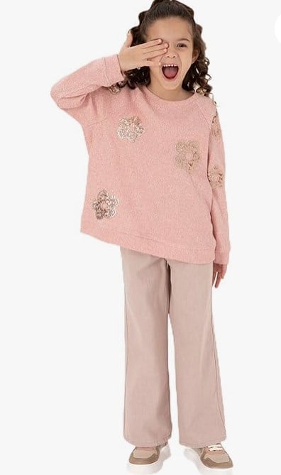 U.S. Polo Assn. Kız Çocuk Bisiklet Yaka Çiçek Baskılı Sweatshirt 4-12 Yaş AÇIK PEMBE