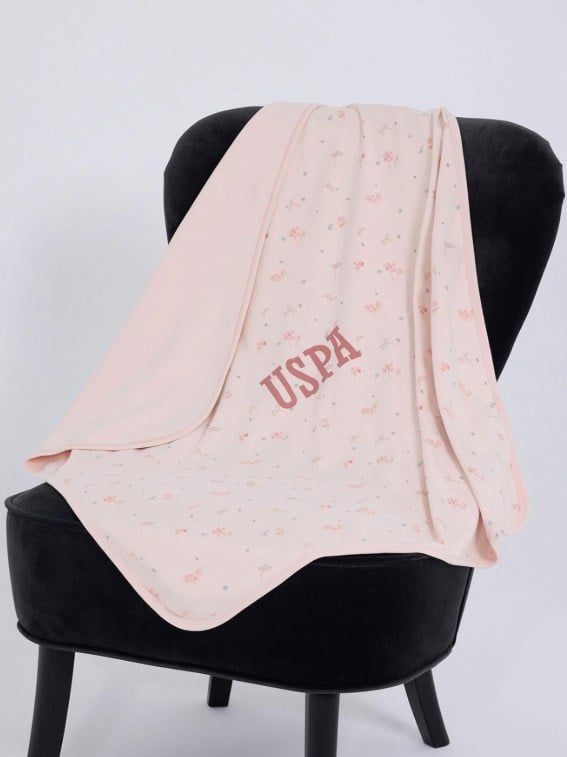 U.S. Polo Assn. Lisanslı Kız Bebek Battaniye %100 Pamuk Örme Örtü PUDRA