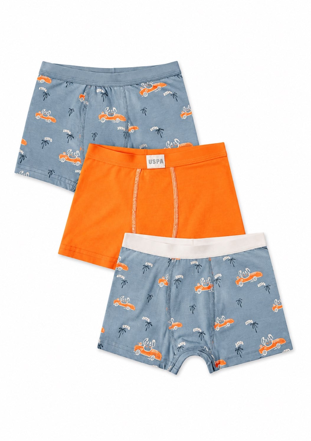 U.S. Polo Assn. Erkek Çocuk Pamuklu Baskılı Likralı Boxer 3'lü Paket Set 3-14 Yaş TURUNCU