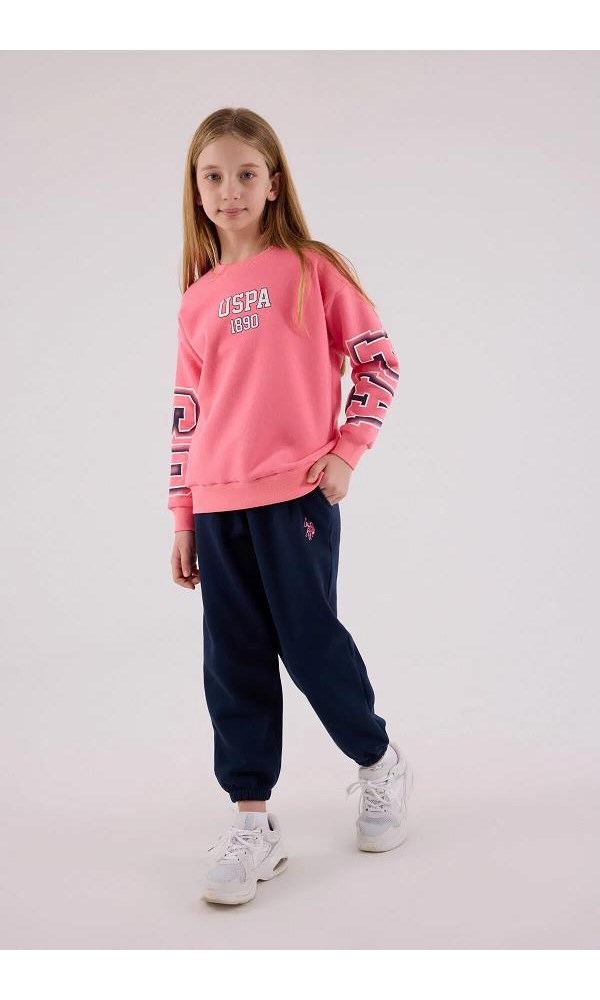 U.S. Polo Assn. Kız Çocuk Pembe USPA 1890 Baskılı Sweatshirt Pantolon Eşofman Takımı ÇOK RENKLİ