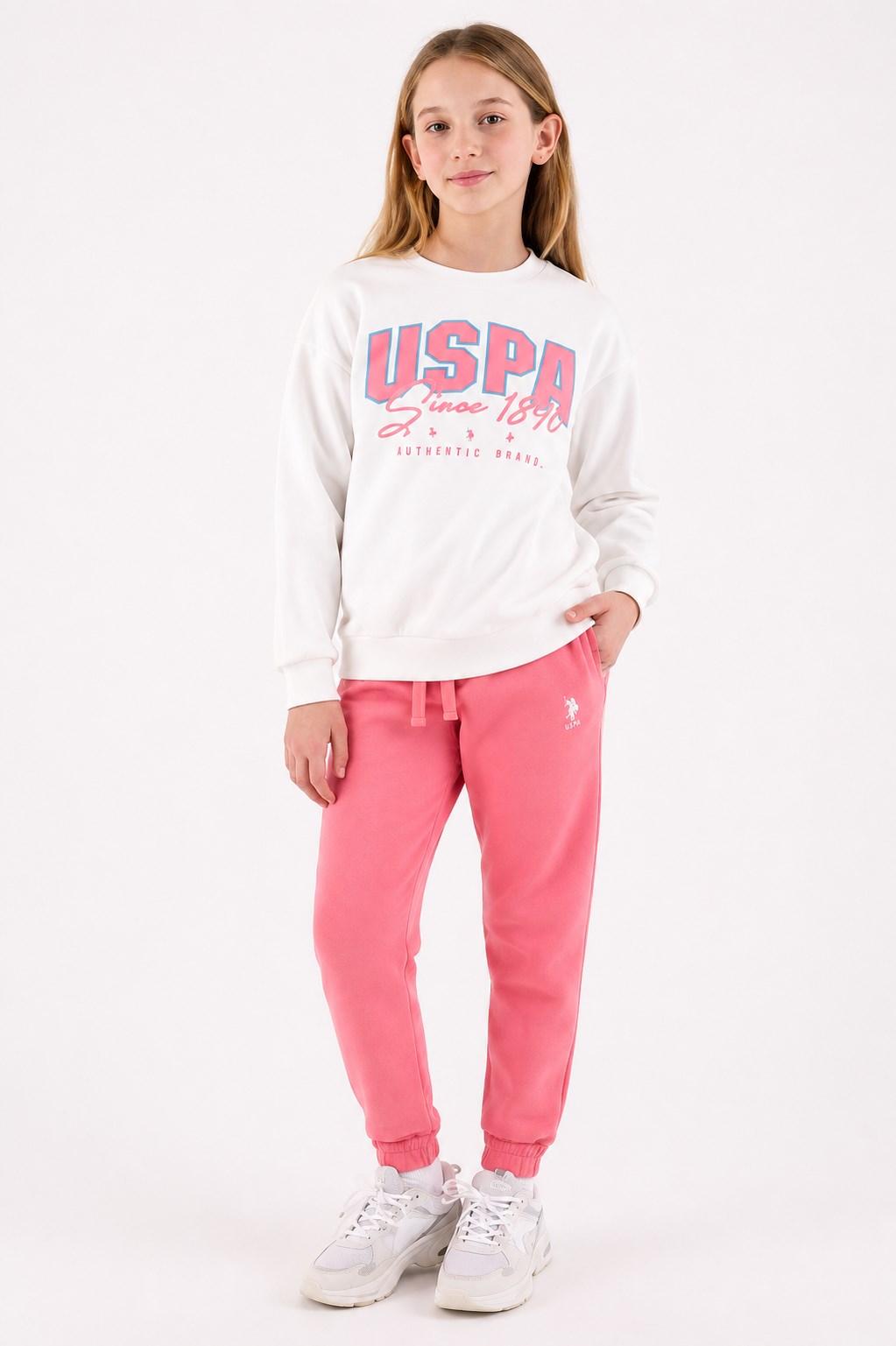 U.S. Polo Assn. Kız Çocuk Pigment Baskılı Eşofman Takımı 2-8 Yaş BEYAZ