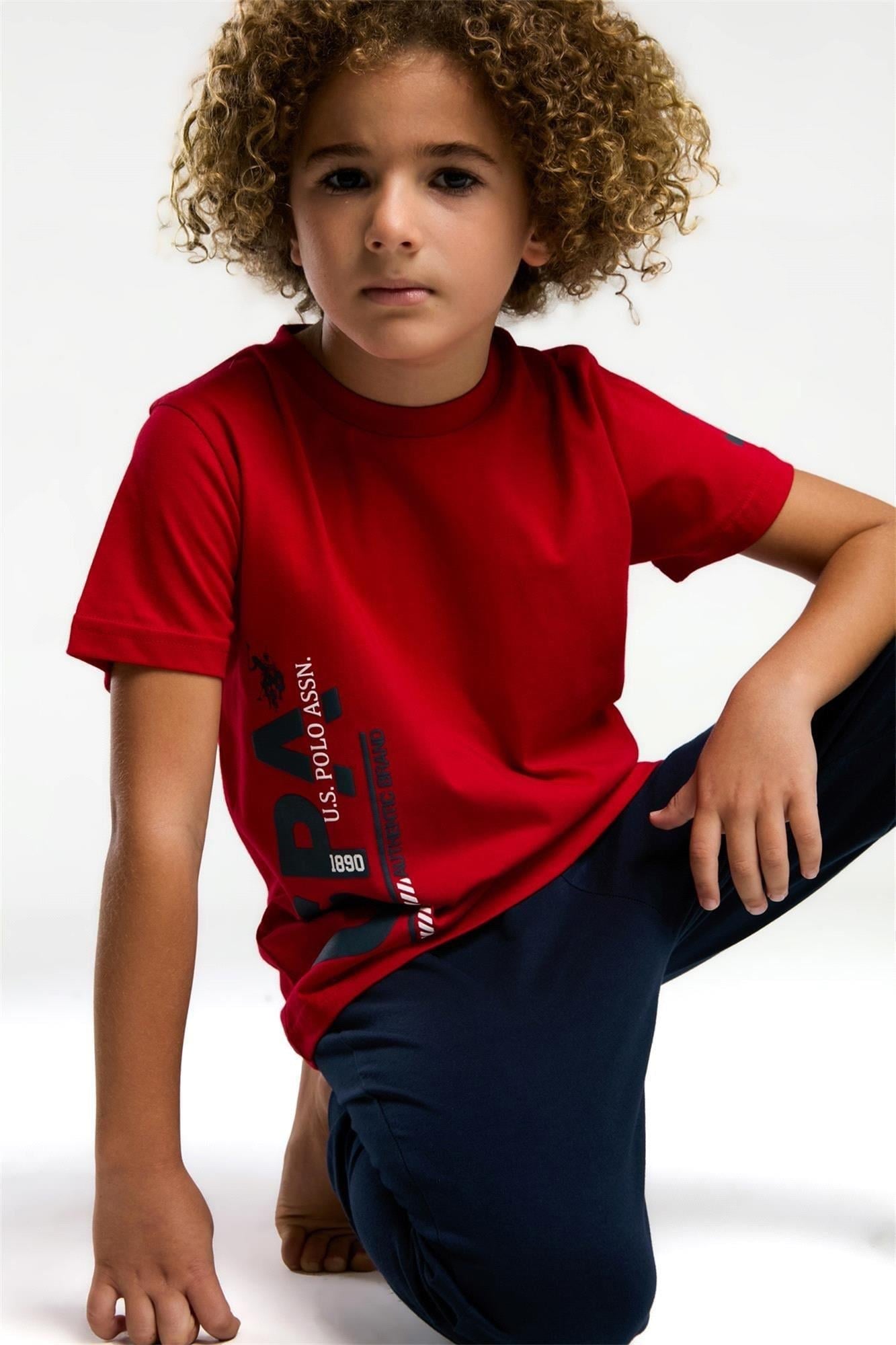 U.S. Polo Assn. Erkek Çocuk Tişört ve Eşofman Altı Pijama Takımı 8-15 Yaş KIRMIZI