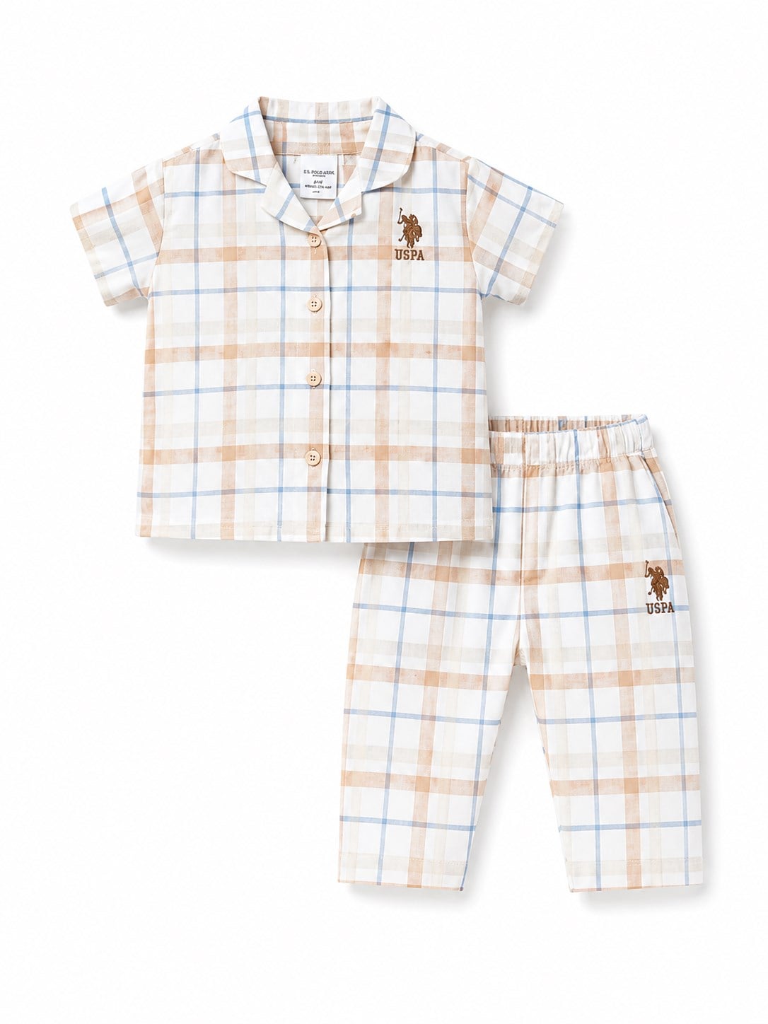 U.S. Polo Assn. Kız Bebek Beyaz Ekose Desenli 2'li Pijama Takımı BEYAZ