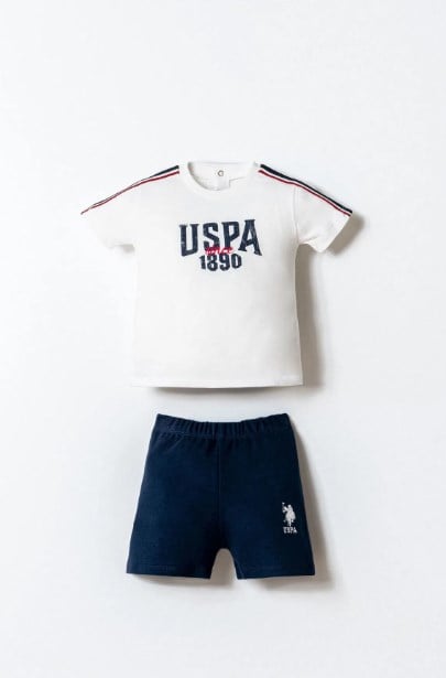 U.S. Polo Assn. Erkek Bebek Bisiklet Yaka Logo Baskılı Şortlu Takım 0-3 Yaş BEYAZ