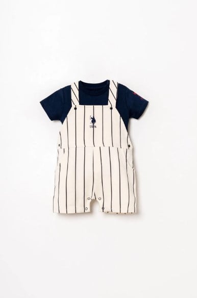 U.S. Polo Assn. Erkek Bebek Çizgili Basic Tişörtlü Şortlu Tulum 6 Ay- 3 Yaş LACİVERT - BEYAZ