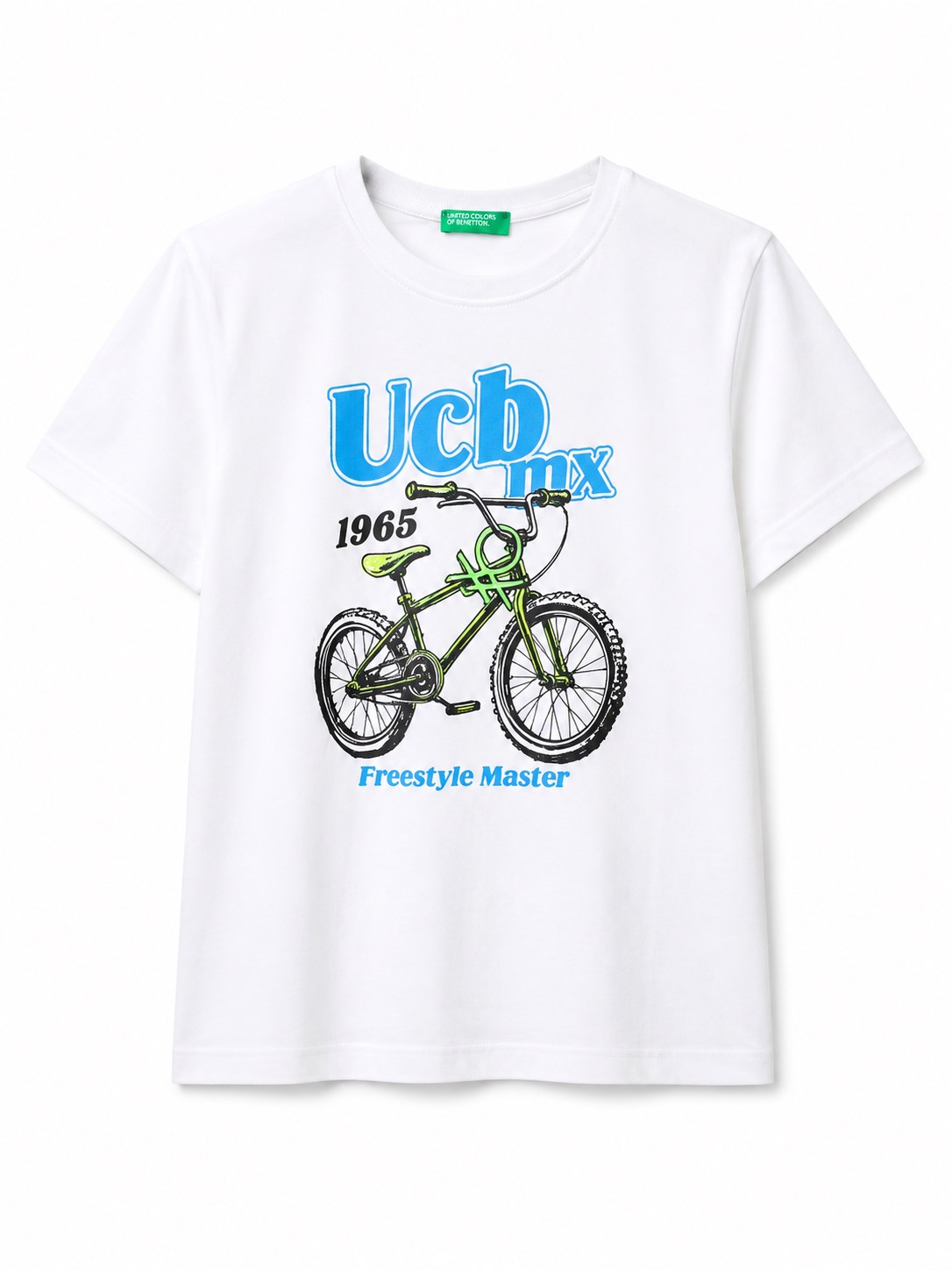 United Colors of Benetton Erkek Bebek Beyaz Grafik Bisiklet Baskılı Kısa Kollu T-Shirt 1-5 Yaş EKRU