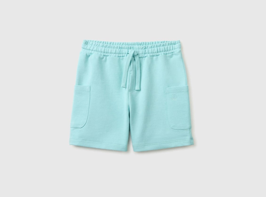 United Colors of Benetton Erkek Bebek Pamuklu Yan Cepli Bermuda Şort 1-5 Yaş SU YEŞİLİ