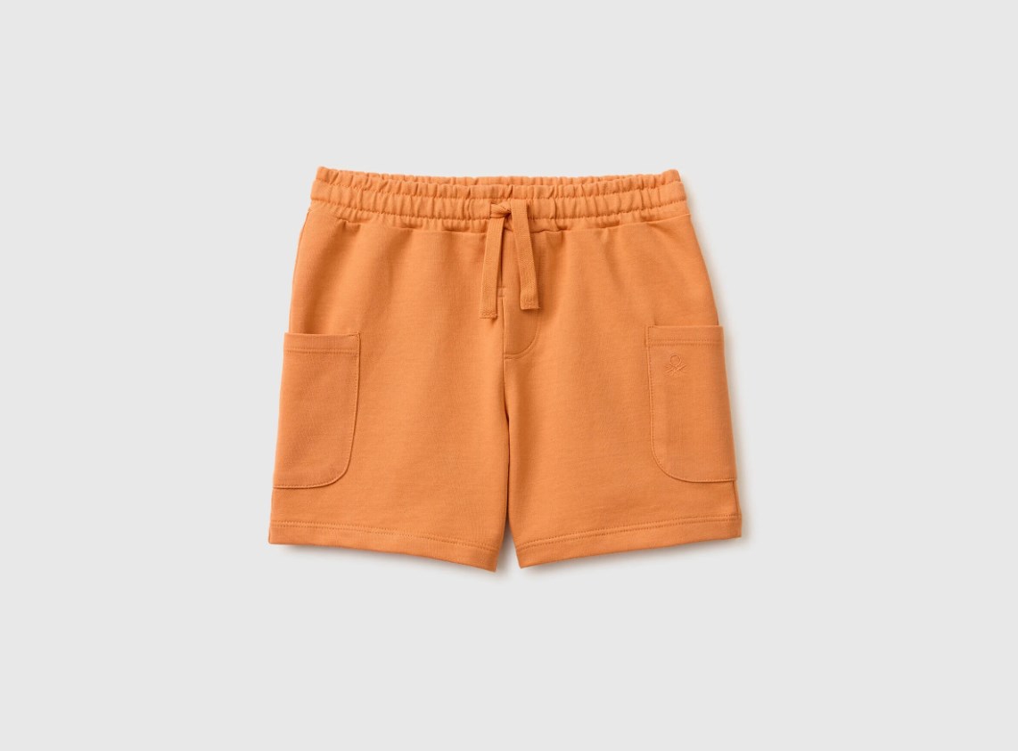 United Colors of Benetton Erkek Bebek Pamuklu Yan Cepli Bermuda Şort 1-5 Yaş TURUNCU