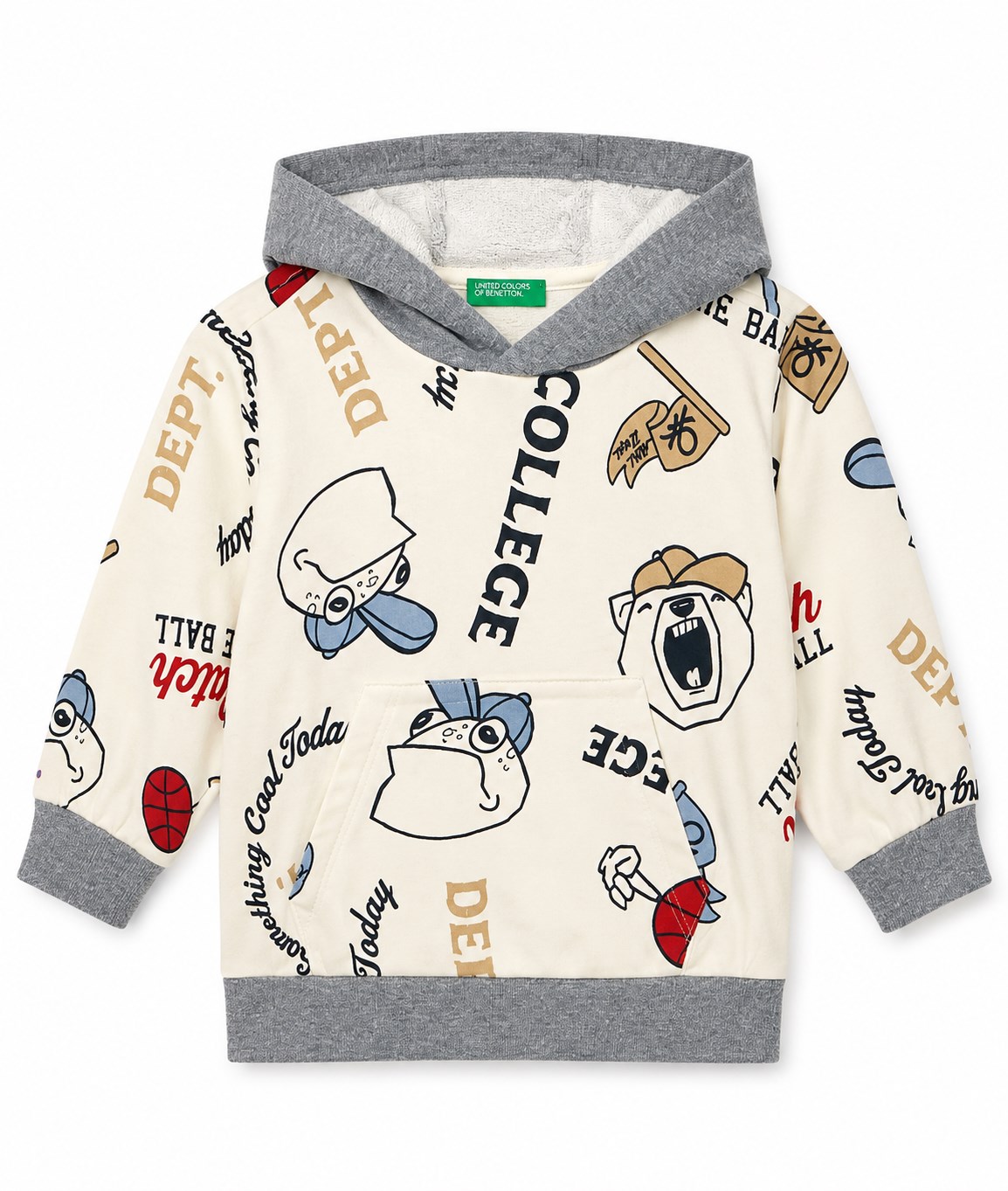 United Colors of Benetton Erkek Bebek Kolej Temalı Kapüşonlu Sweatshirt 1-6 Yaş ÇOK RENKLİ