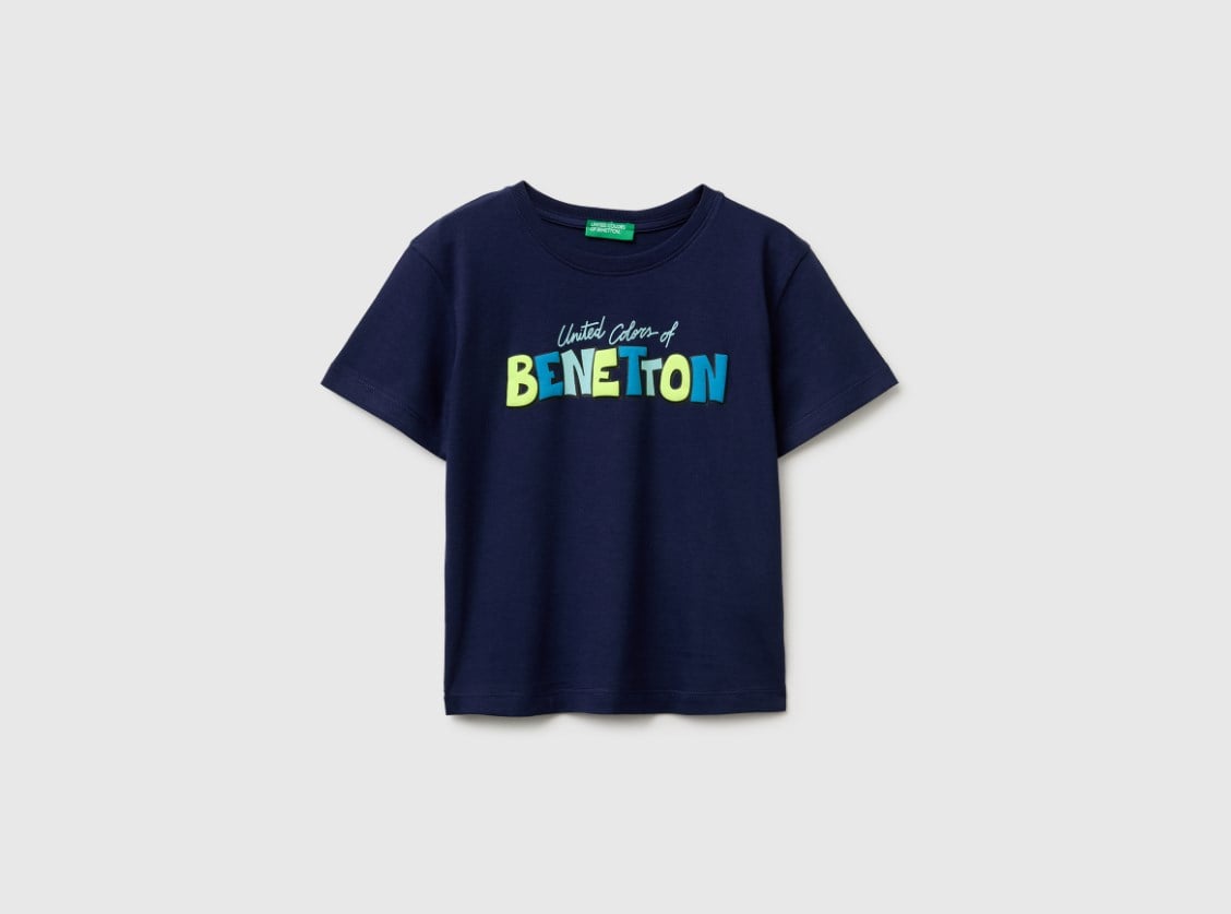 United Colors of Benetton Erkek Bebek Beyaz Grafik Bisiklet Baskılı Kısa Kollu T-Shirt 1-5 Yaş LACİVERT