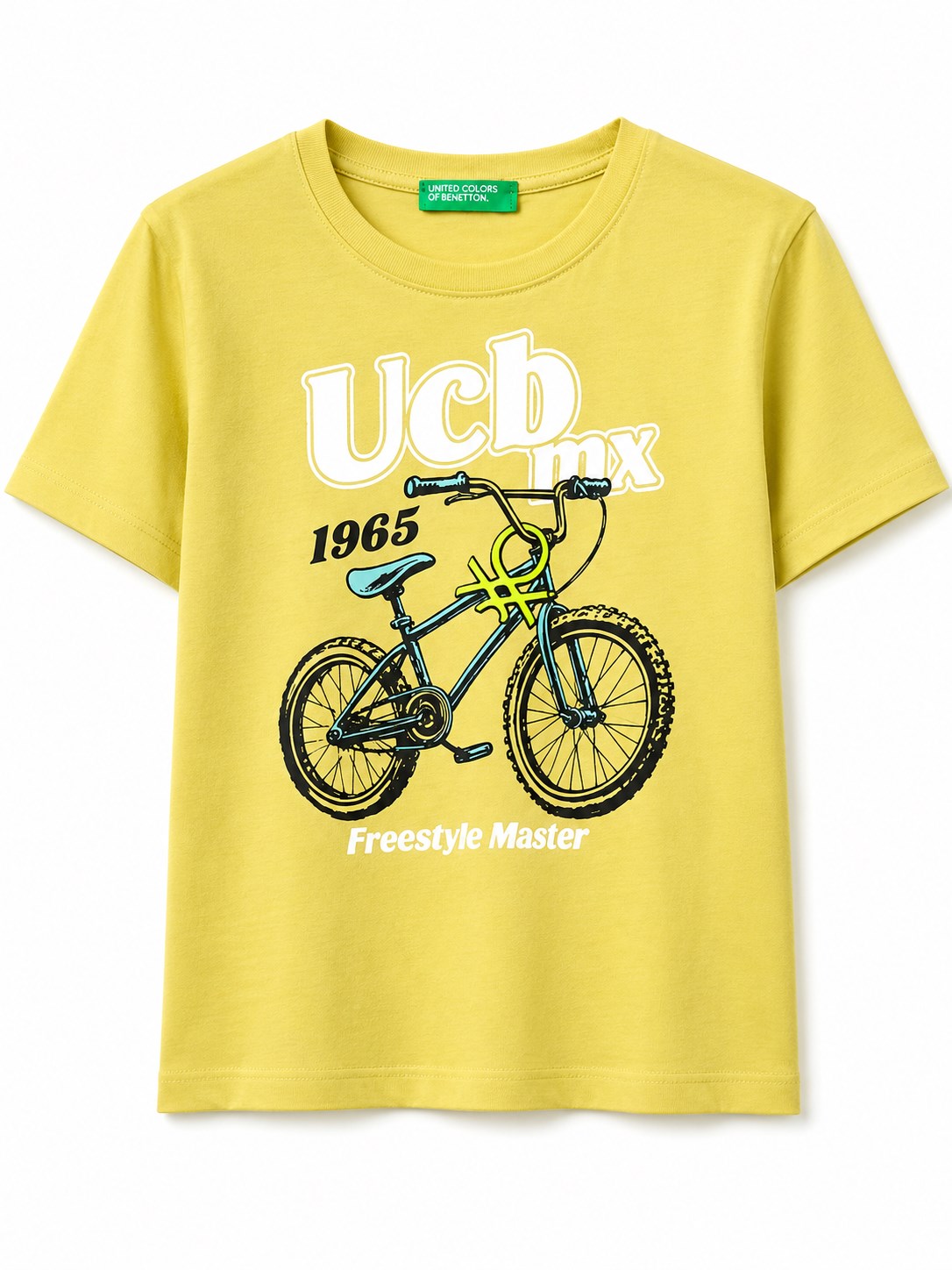 United Colors of Benetton Erkek Bebek Beyaz Grafik Bisiklet Baskılı Kısa Kollu T-Shirt 1-5 Yaş YEŞİL