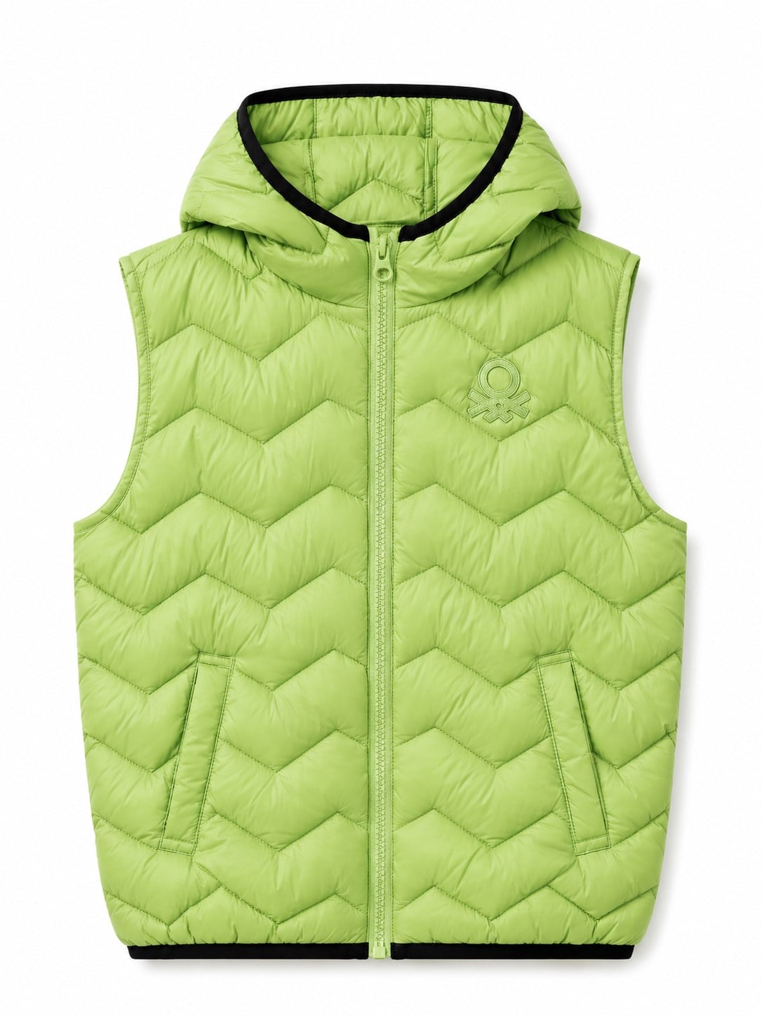 United Colors of Benetton Erkek Çocuk Logo Detaylı Kapüşonlu Şişme Yelek 1-6 Yaş AÇIK YEŞİL