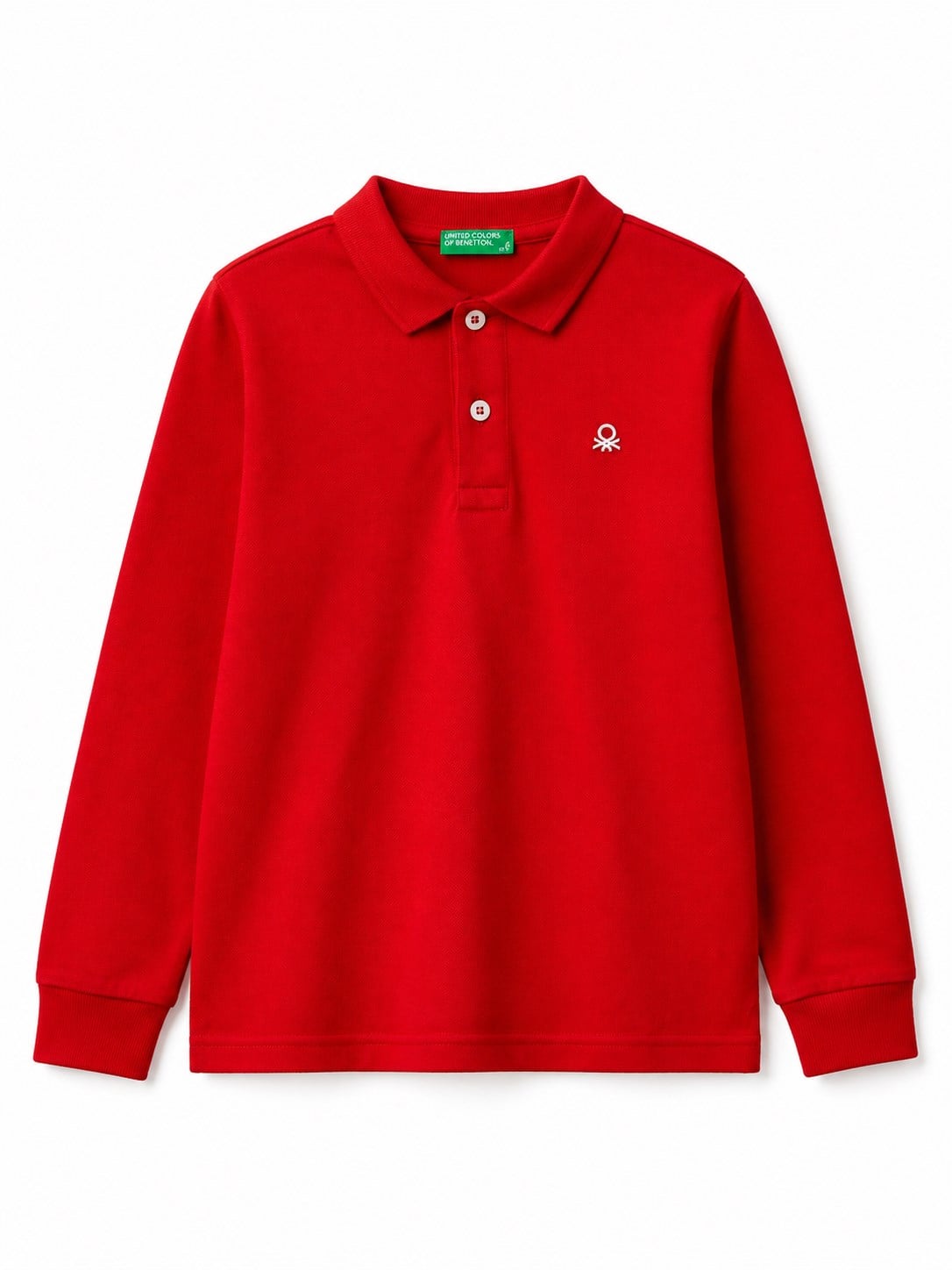 United Colors of Benetton Erkek Çocuk Logolu Uzun Kollu Polo Yaka Tişört 6-14 Yaş KIRMIZI