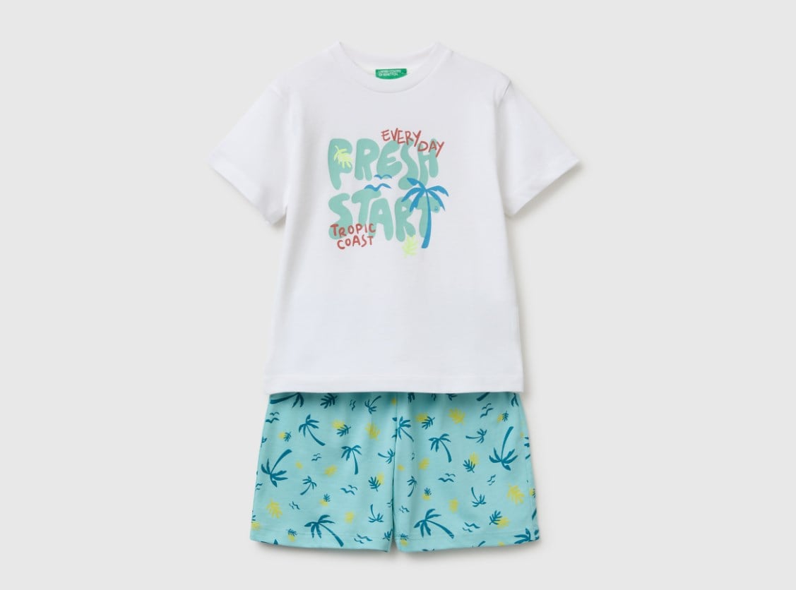 United Colors of Benetton Erkek Çocuk Tropikal Baskılı Şortlu Takım 1-5 Yaş EKRU