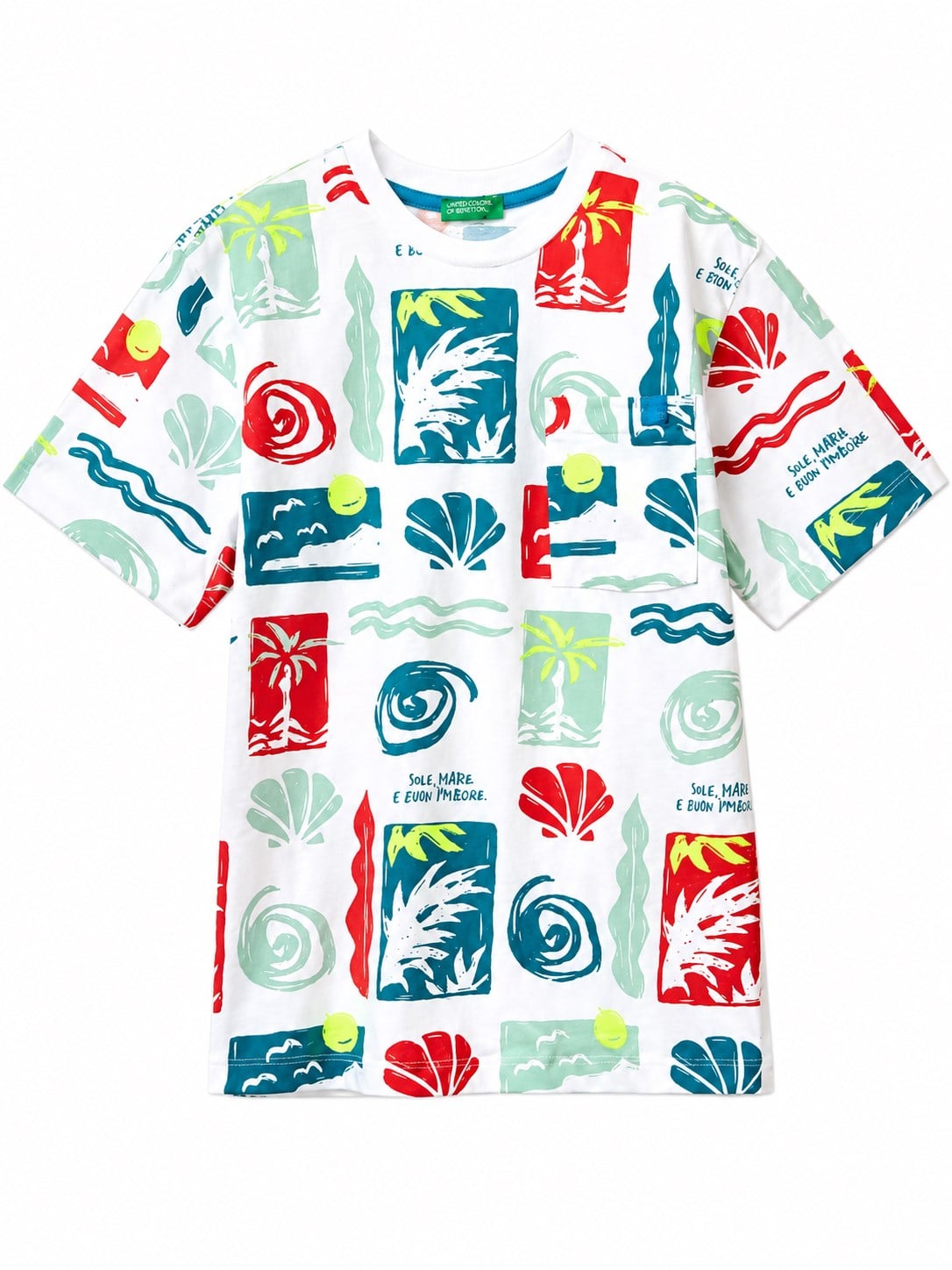 United Colors of Benetton Erkek Çocuk Mix Logo Etiket Detaylı Tamamı Baskılı T-Shirt 6-14 Yaş EKRU