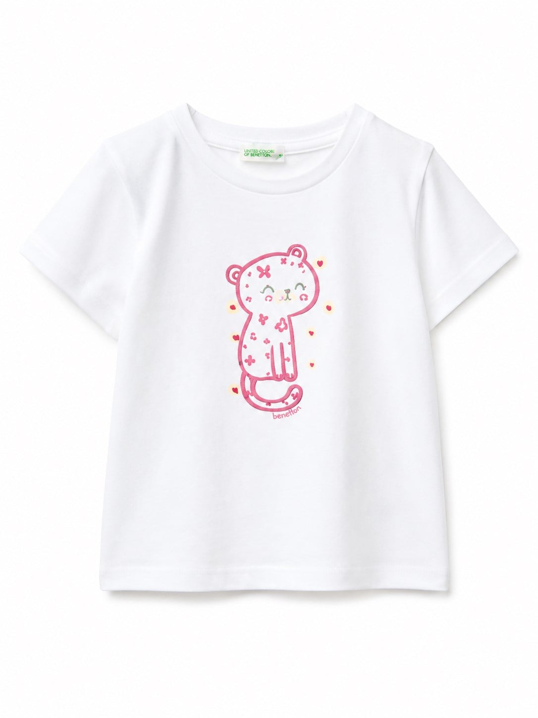 United Colors of Benetton Kız  Bebek Kabarık Su Bazlı Baskı Detaylı Gizli Çıtçıtlı T-Shirt 1-5 Yaş EKRU