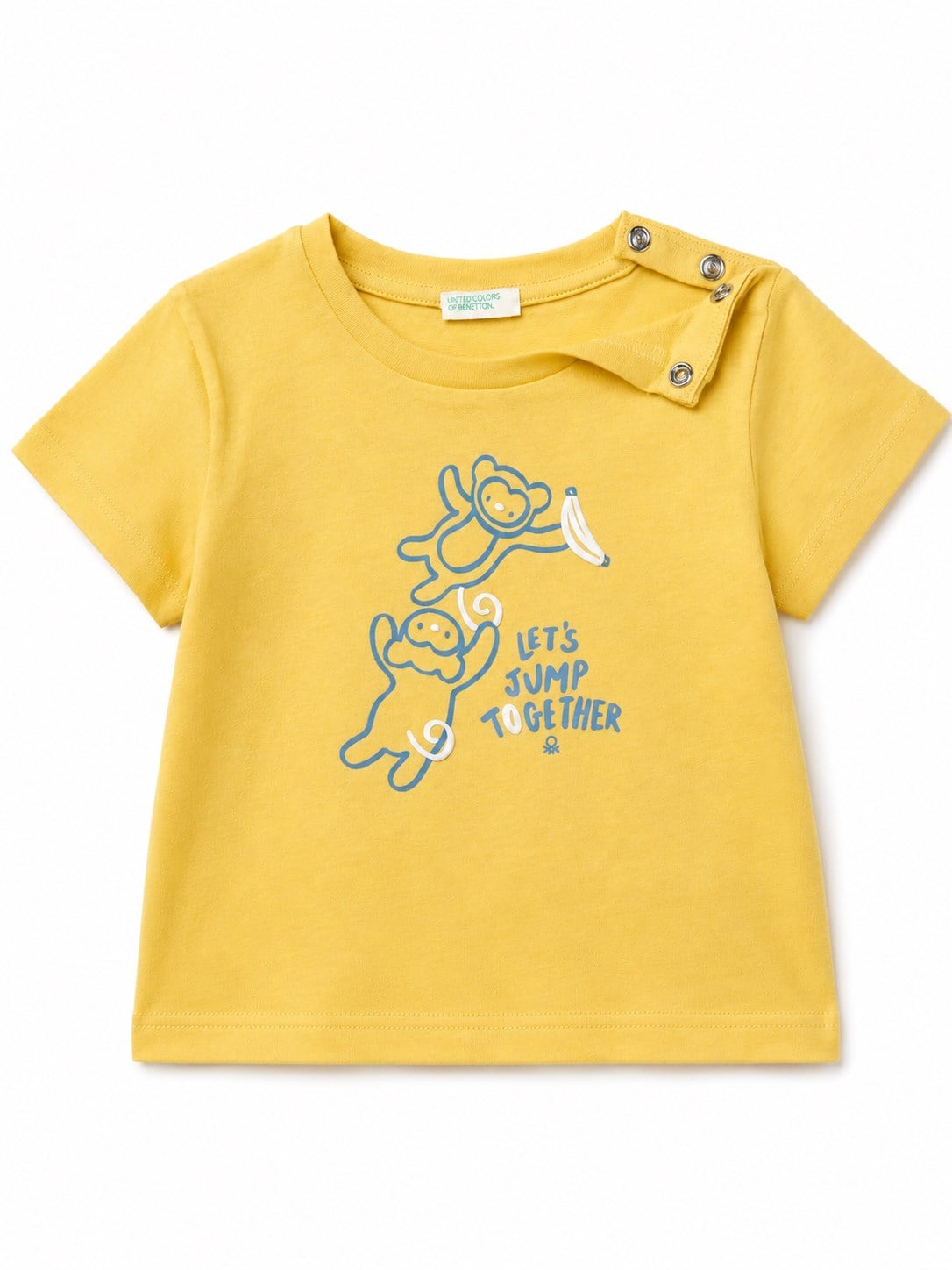 United Colors of Benetton Kız  Bebek Kabarık Su Bazlı Baskı Detaylı Gizli Çıtçıtlı T-Shirt 1-5 Yaş SARI