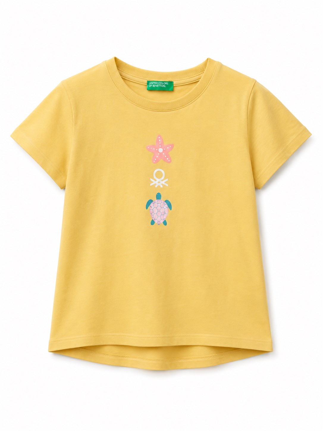 United Colors of Benetton Kız Bebek Lila Tropikal Baskılı Bisiklet Yaka Tişört 1-5 Yaş HARDAL