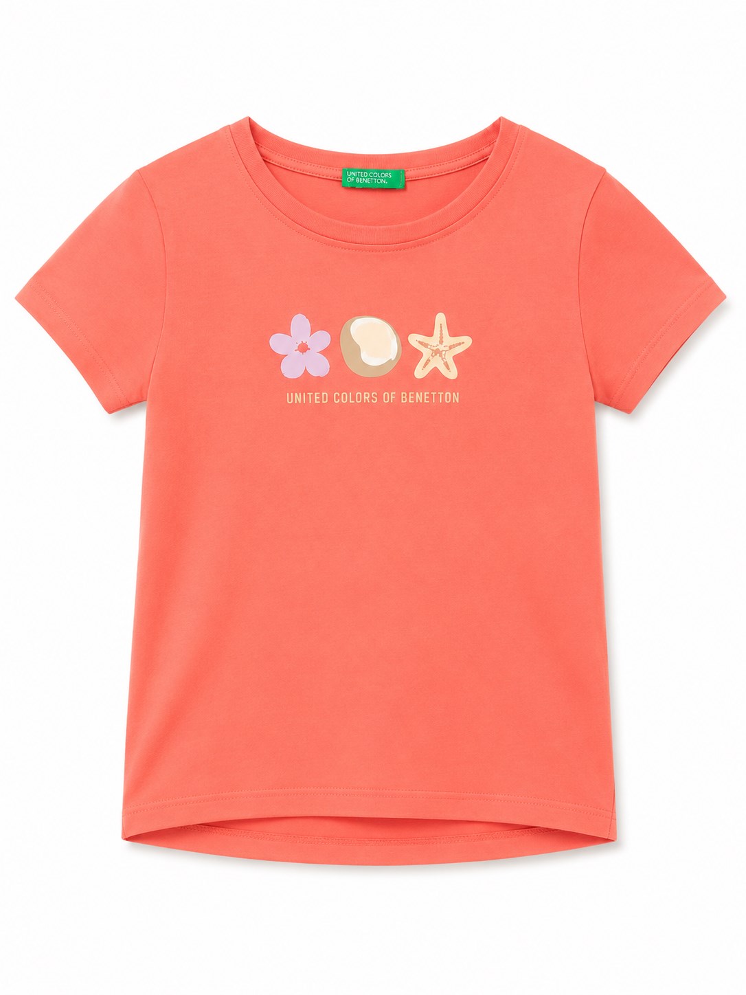 United Colors of Benetton Kız Bebek Lila Tropikal Baskılı Bisiklet Yaka Tişört 1-5 Yaş TURUNCU