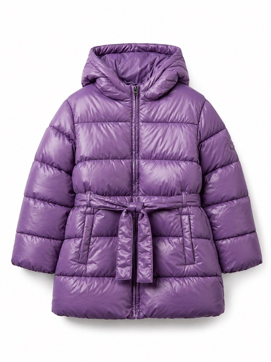 United Colors of Benetton Kız Çocuk Kemerli Kapüşonlu Şişme Mont 6-14 Yaş MOR