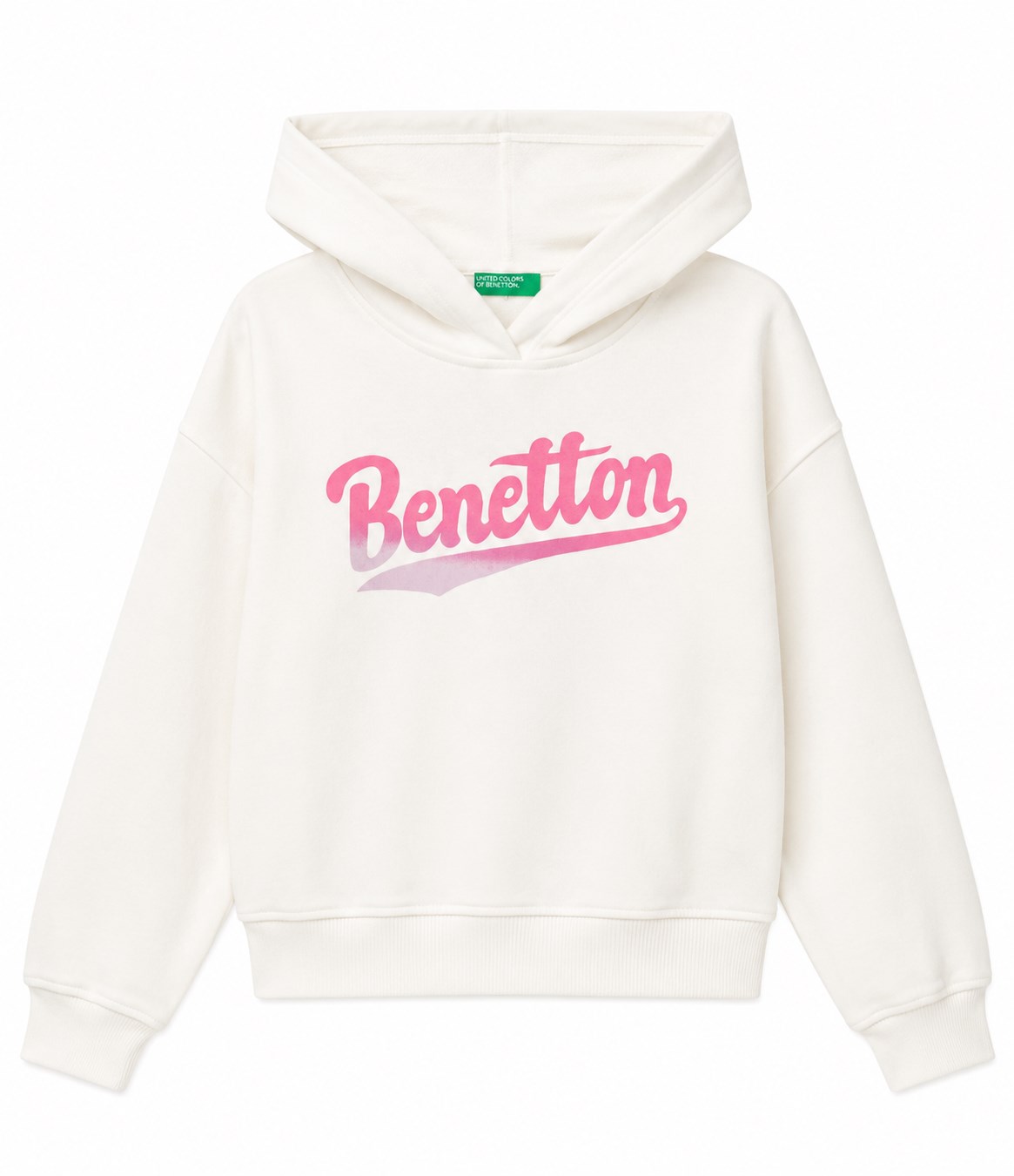 United Colors of Benetton Kız Çocuk Pembe Logo Baskılı Kapüşonlu Sweatshirt 6-14 Yaş BEYAZ