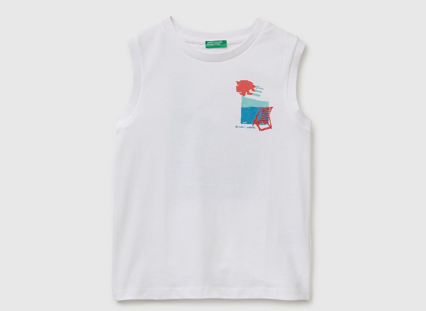 United Colors of Benetton Sırt Baskılı  Kısa Kollu %100 Pamuk Basic Tişört 6-14 Yaş EKRU