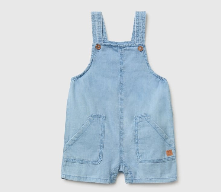 United Of Colors Benetton Bebek Açık Mavi Ahşap Düğme Detaylı Askılı Denim Tulum 3-18 Ay MAVİ