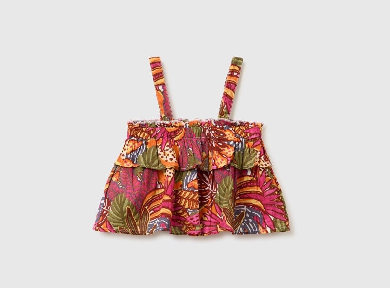 United Of Colors Benetton Kız Bebek Mix Boncuk Askı Detaylı Fırfırlı Bluz 1-5 Yaş TURUNCU
