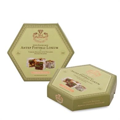 حلقوم تركي مع الفستق المحمص المزدوج في علبة سداسية