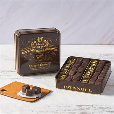 لوكم فستق أنطاليا مغطى بالشوكولاتة، علبة معدنية صغيرة 295 جرام (شحن مجاني)