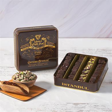 لوكم فستق أنطاليا مغطى بالشوكولاتة، علبة معدنية صغيرة 295 جرام (شحن مجاني)