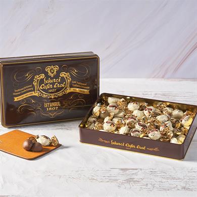Şekerci Cafer ErolÇikolatalı Karamelli Şeker Büyük Boy Retro Teneke 1300 gr (Ücretsiz Kargo)