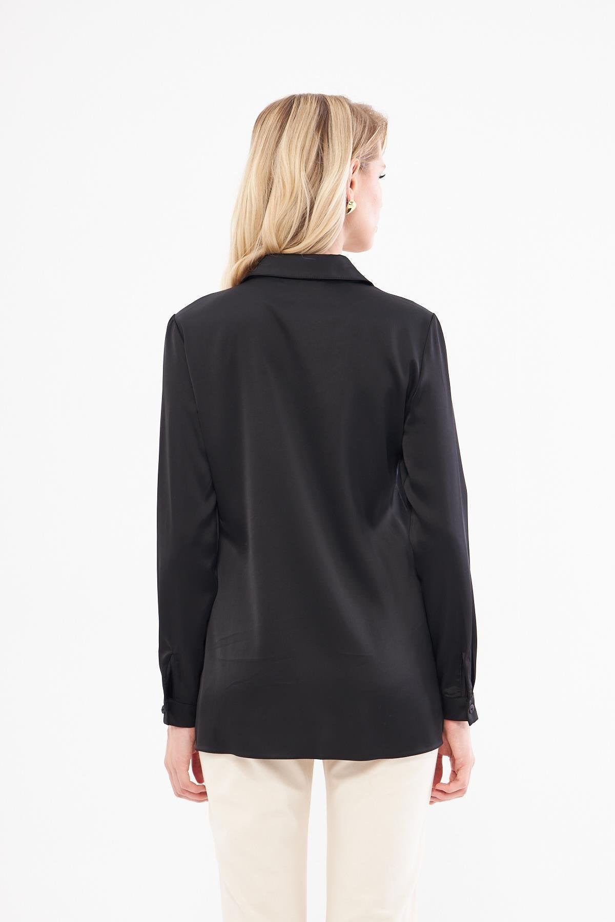 Lovelf Klasik Saten Gömlek Siyah