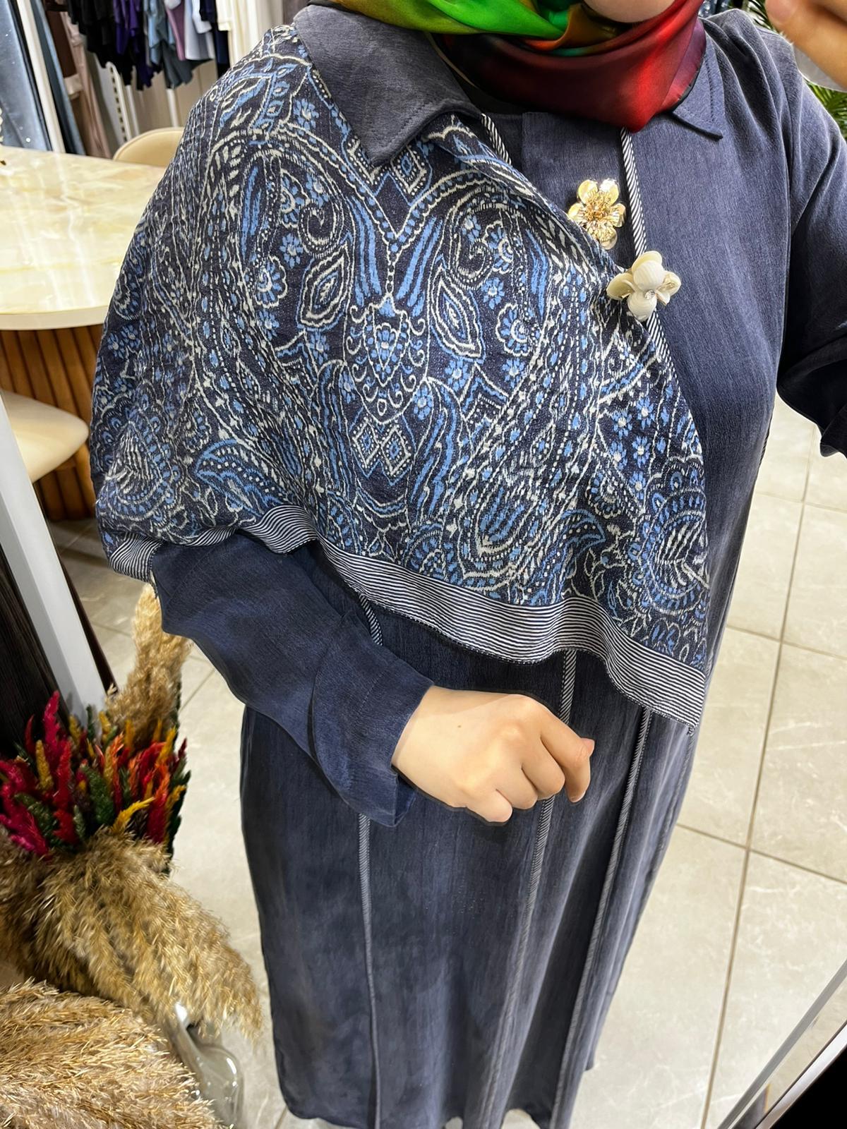 LissMore 6072 Omuz şal Detaylı Elbise Denim