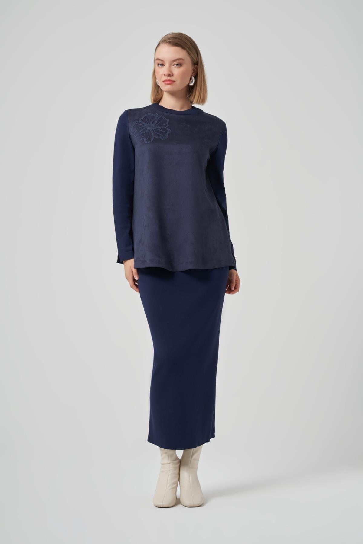 Nuss 3004 Süet Tunik Lacivert